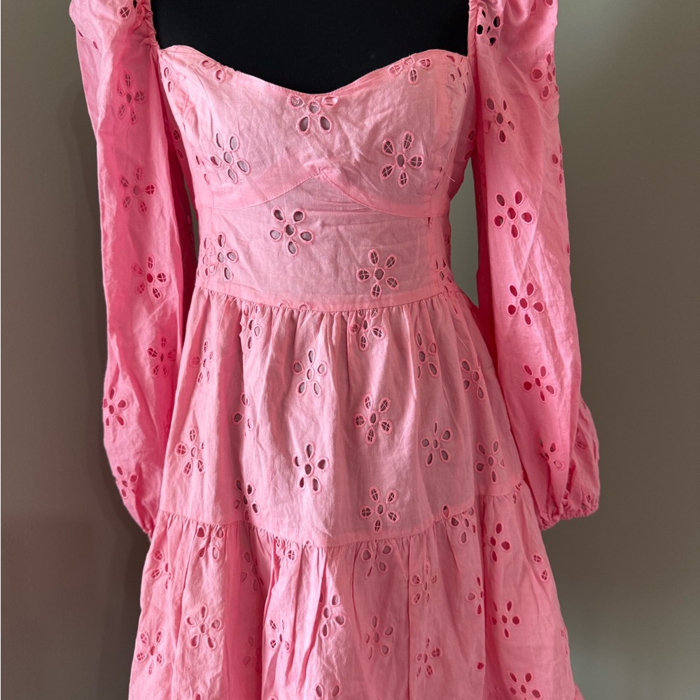 Oasis Pink Eyelet Kids Dress - Picture 3 of 4